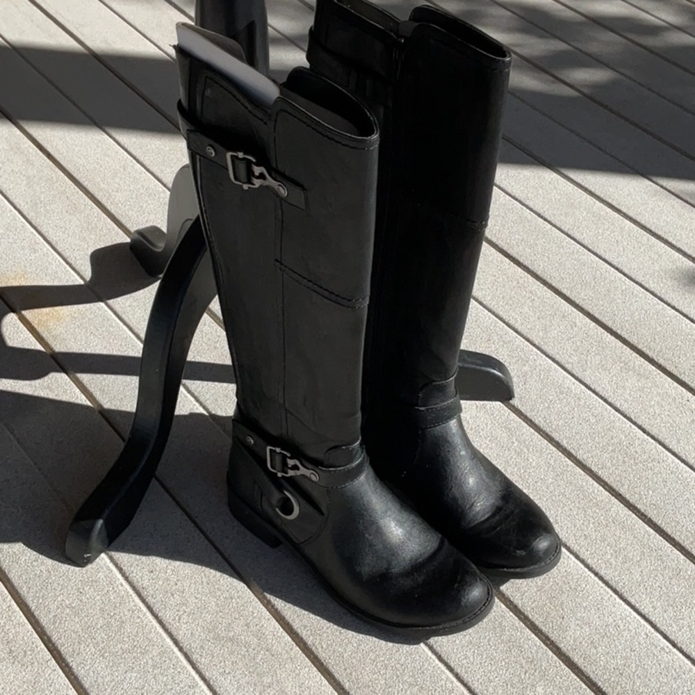 Guess Brand Black Women's Riding Boots - Classic Buckle Detail